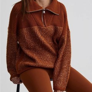 Varley Willard 1/2 zip Knit Sweater sz M Caramel/Dark Orange/Egret NWOT